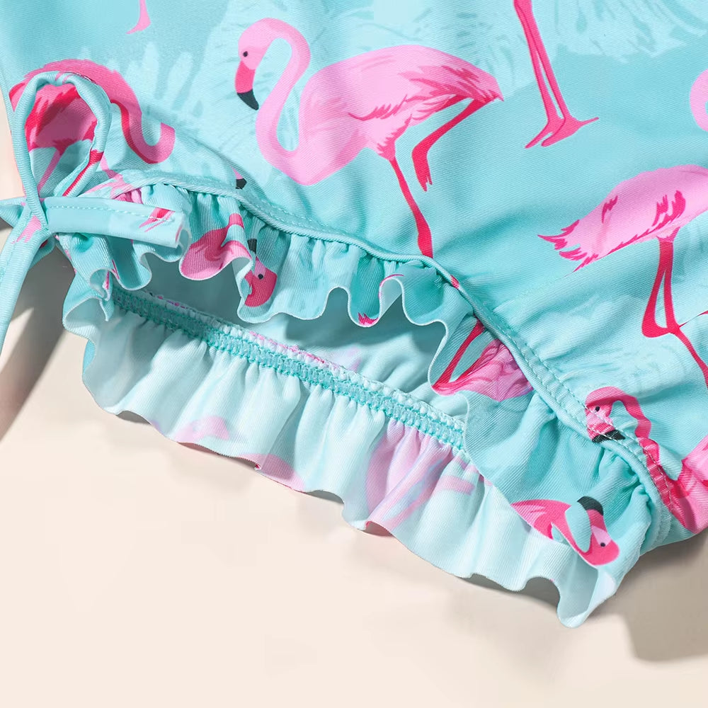 L'Été en Rose : Maillot Une Pièce Flamant Rose à Manches Longues (Fille)
