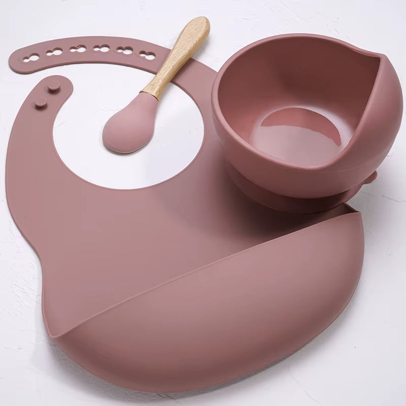 Kit Repas Anti-Renversement : Bol Ventouse Fixe et Bavoir Récupérateur en Silicone (Sans BPA)