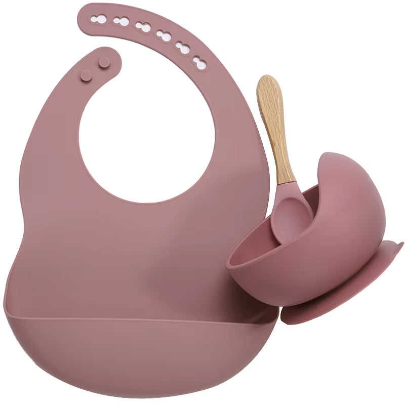 Kit Repas Anti-Renversement : Bol Ventouse Fixe et Bavoir Récupérateur en Silicone (Sans BPA)