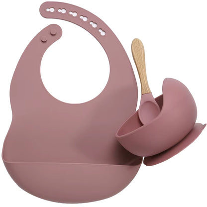 Kit Repas Anti-Renversement : Bol Ventouse Fixe et Bavoir Récupérateur en Silicone (Sans BPA)