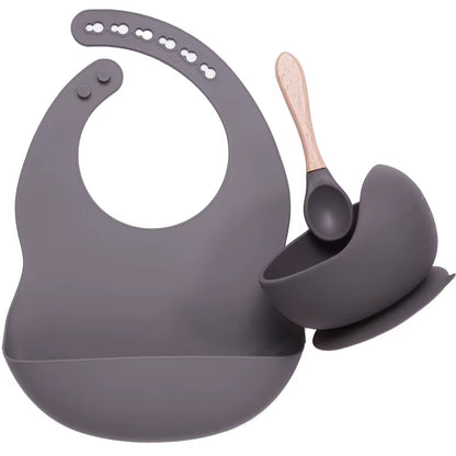 Kit Repas Anti-Renversement : Bol Ventouse Fixe et Bavoir Récupérateur en Silicone (Sans BPA)