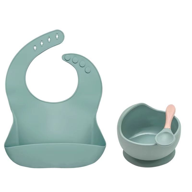 Kit Repas Anti-Renversement : Bol Ventouse Fixe et Bavoir Récupérateur en Silicone (Sans BPA)