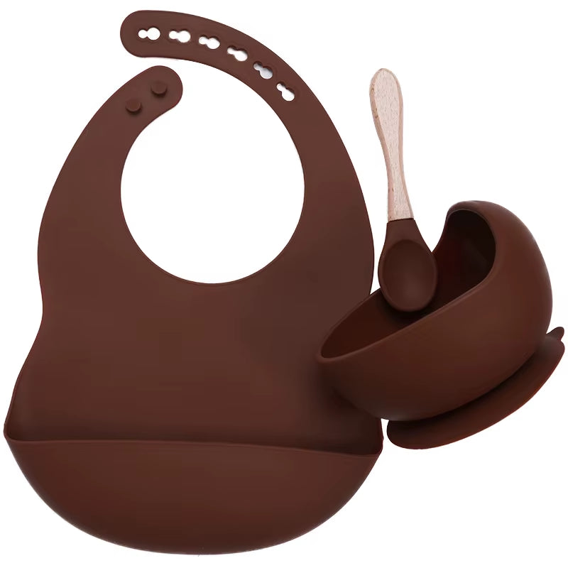 Kit Repas Anti-Renversement : Bol Ventouse Fixe et Bavoir Récupérateur en Silicone (Sans BPA)