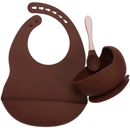 Kit Repas Anti-Renversement : Bol Ventouse Fixe et Bavoir Récupérateur en Silicone (Sans BPA)