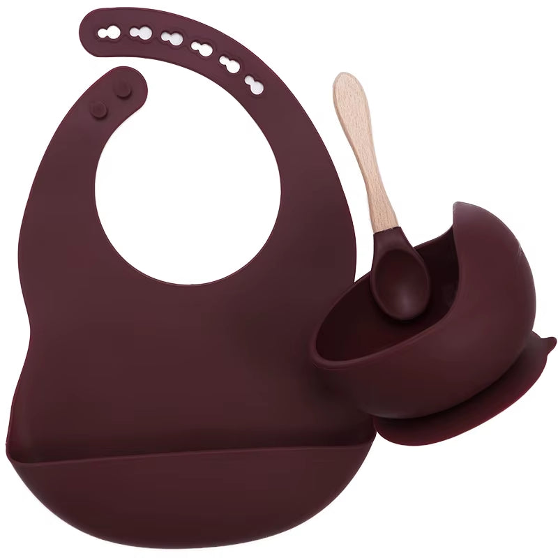 Kit Repas Anti-Renversement : Bol Ventouse Fixe et Bavoir Récupérateur en Silicone (Sans BPA)