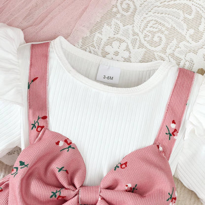 L'Ensemble "Princesse Champêtre" : Robe Fleurie à Gros Nœud + Bandeau (2 Pièces)