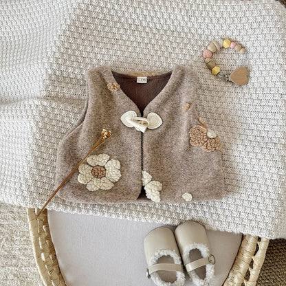Gilet Fausse Fourrure & Fleurs : Chaleur et Élégance pour Bébé (0-3 ans)