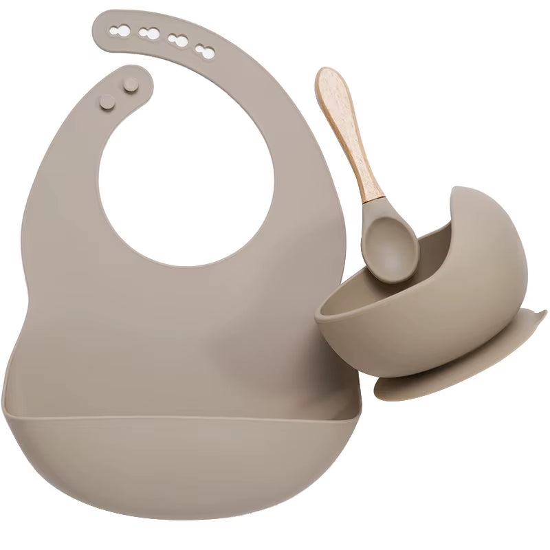 Kit Repas Anti-Renversement : Bol Ventouse Fixe et Bavoir Récupérateur en Silicone (Sans BPA)