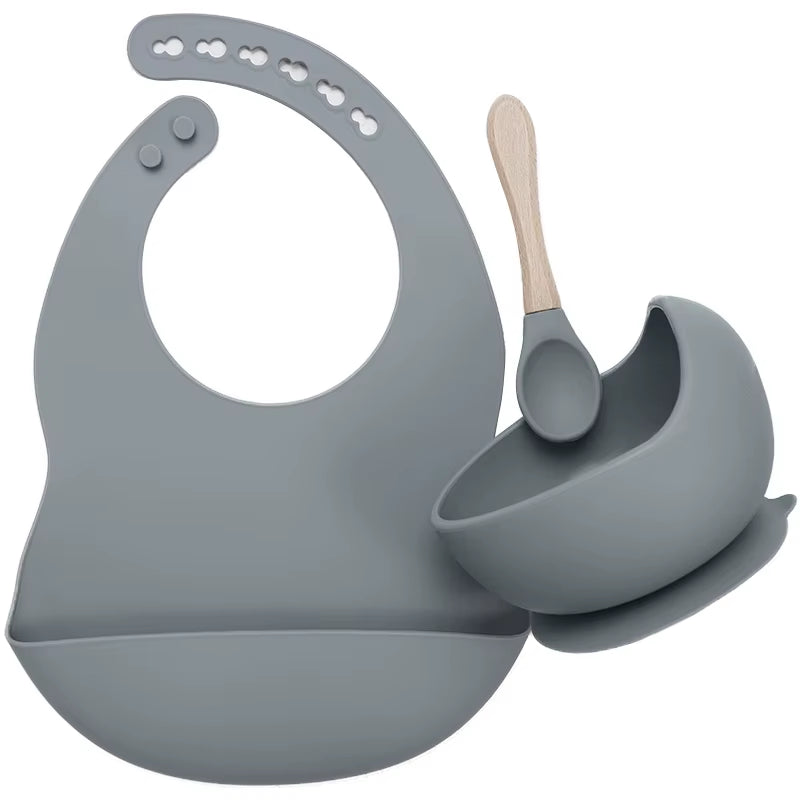 Kit Repas Anti-Renversement : Bol Ventouse Fixe et Bavoir Récupérateur en Silicone (Sans BPA)