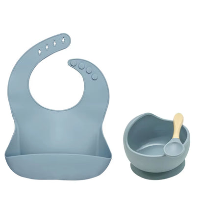 Kit Repas Anti-Renversement : Bol Ventouse Fixe et Bavoir Récupérateur en Silicone (Sans BPA)