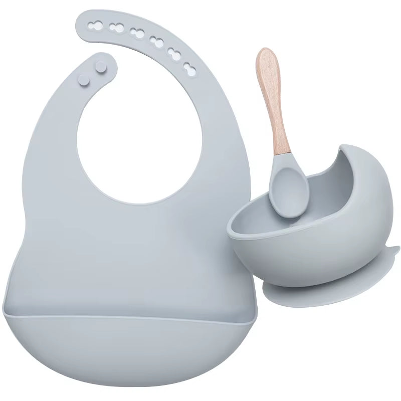 Kit Repas Anti-Renversement : Bol Ventouse Fixe et Bavoir Récupérateur en Silicone (Sans BPA)