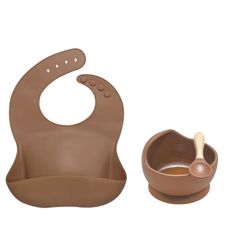 Kit Repas Anti-Renversement : Bol Ventouse Fixe et Bavoir Récupérateur en Silicone (Sans BPA)
