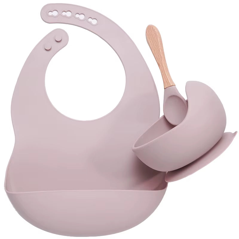 Kit Repas Anti-Renversement : Bol Ventouse Fixe et Bavoir Récupérateur en Silicone (Sans BPA)