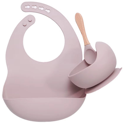 Kit Repas Anti-Renversement : Bol Ventouse Fixe et Bavoir Récupérateur en Silicone (Sans BPA)