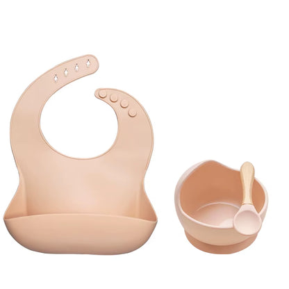 Kit Repas Anti-Renversement : Bol Ventouse Fixe et Bavoir Récupérateur en Silicone (Sans BPA)