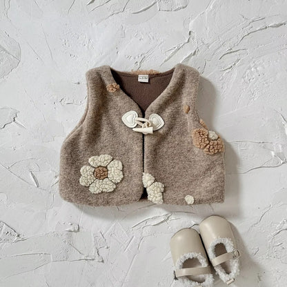 Gilet Fausse Fourrure & Fleurs : Chaleur et Élégance pour Bébé (0-3 ans)