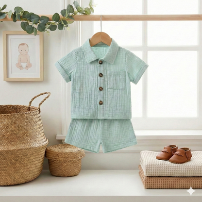 Le Look "Petit Monsieur" : Ensemble Chemise Lin/Coton & Short Chic (2 Pièces)