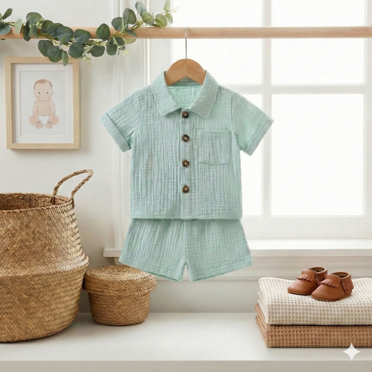 Le Look "Petit Monsieur" : Ensemble Chemise Lin/Coton & Short Chic (2 Pièces)