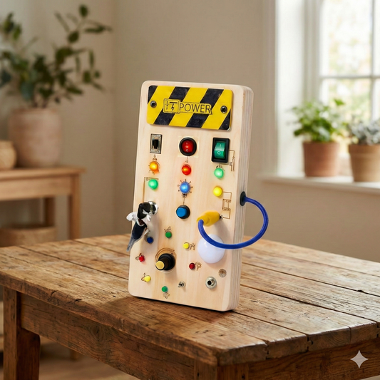 Busy Board Montessori Lumineux : Planche d'Activités en Bois avec Interrupteurs LED pour l'Éveil Sensoriel et la Motricité Fine