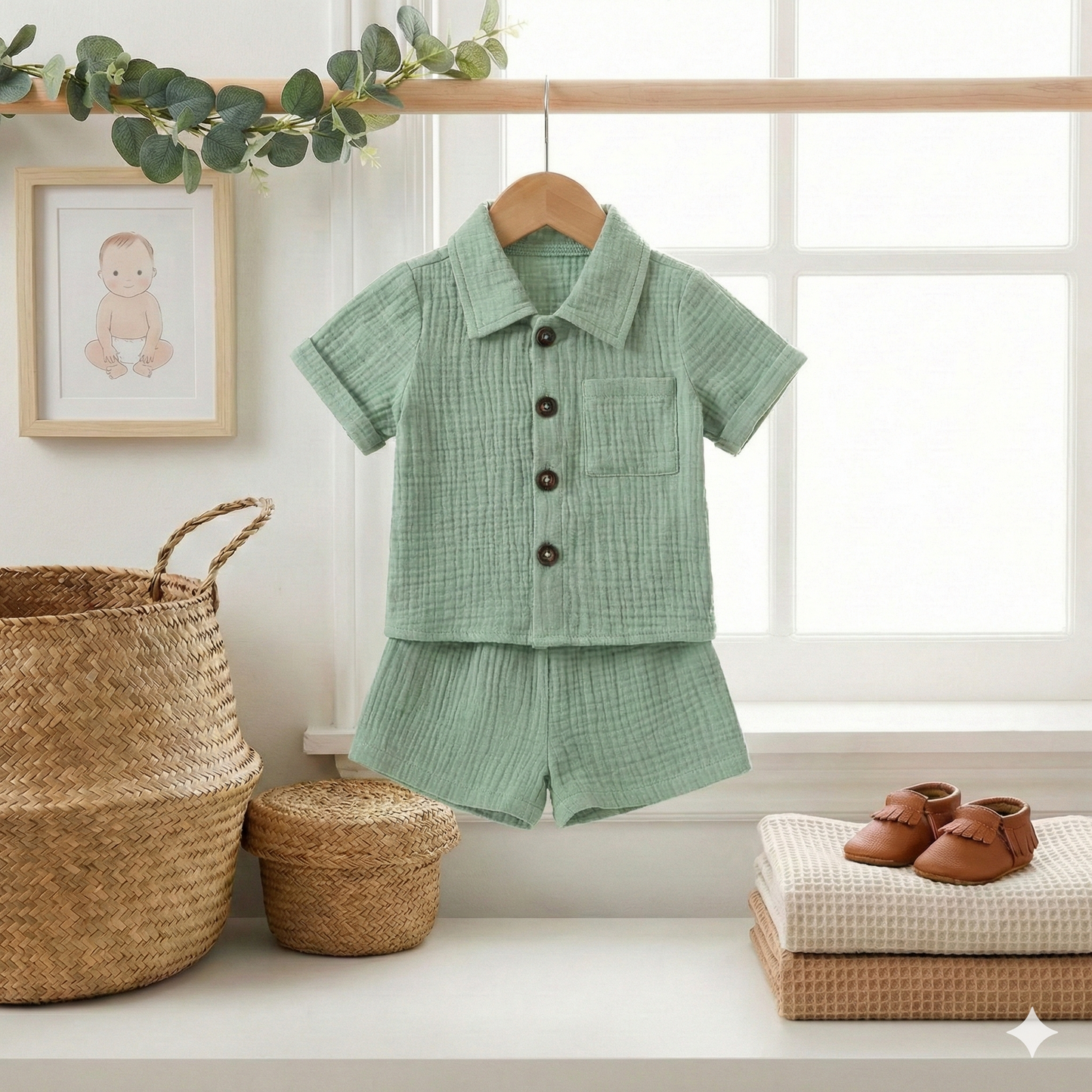 Le Look "Petit Monsieur" : Ensemble Chemise Lin/Coton & Short Chic (2 Pièces)