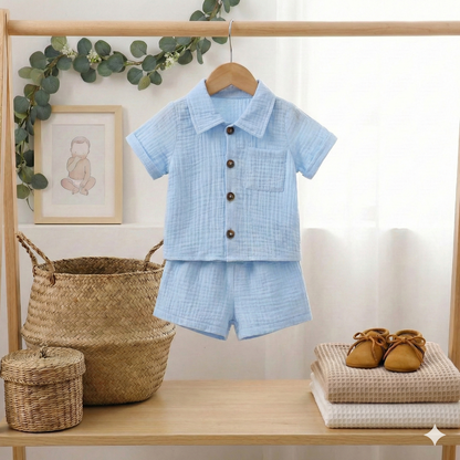 Le Look "Petit Monsieur" : Ensemble Chemise Lin/Coton & Short Chic (2 Pièces)