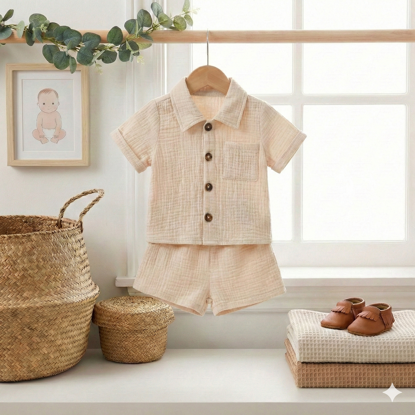 Le Look "Petit Monsieur" : Ensemble Chemise Lin/Coton & Short Chic (2 Pièces)