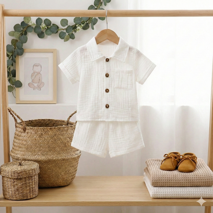 Le Look "Petit Monsieur" : Ensemble Chemise Lin/Coton & Short Chic (2 Pièces)