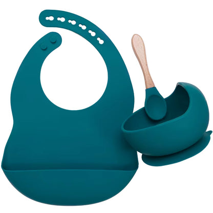 Kit Repas Anti-Renversement : Bol Ventouse Fixe et Bavoir Récupérateur en Silicone (Sans BPA)