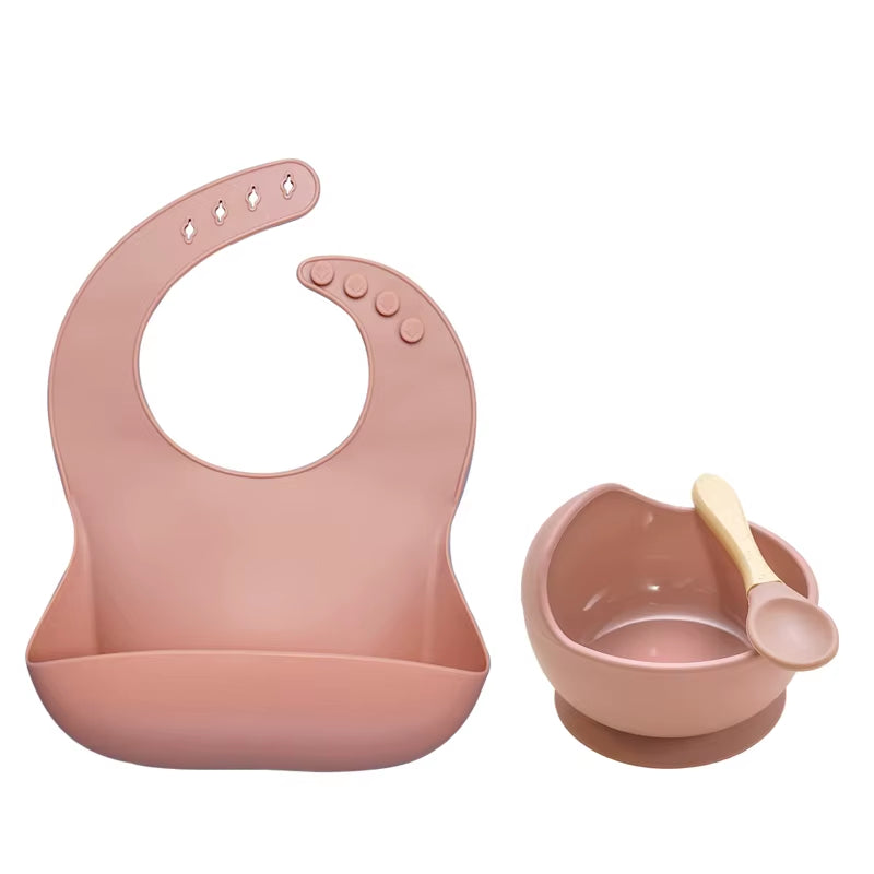 Kit Repas Anti-Renversement : Bol Ventouse Fixe et Bavoir Récupérateur en Silicone (Sans BPA)