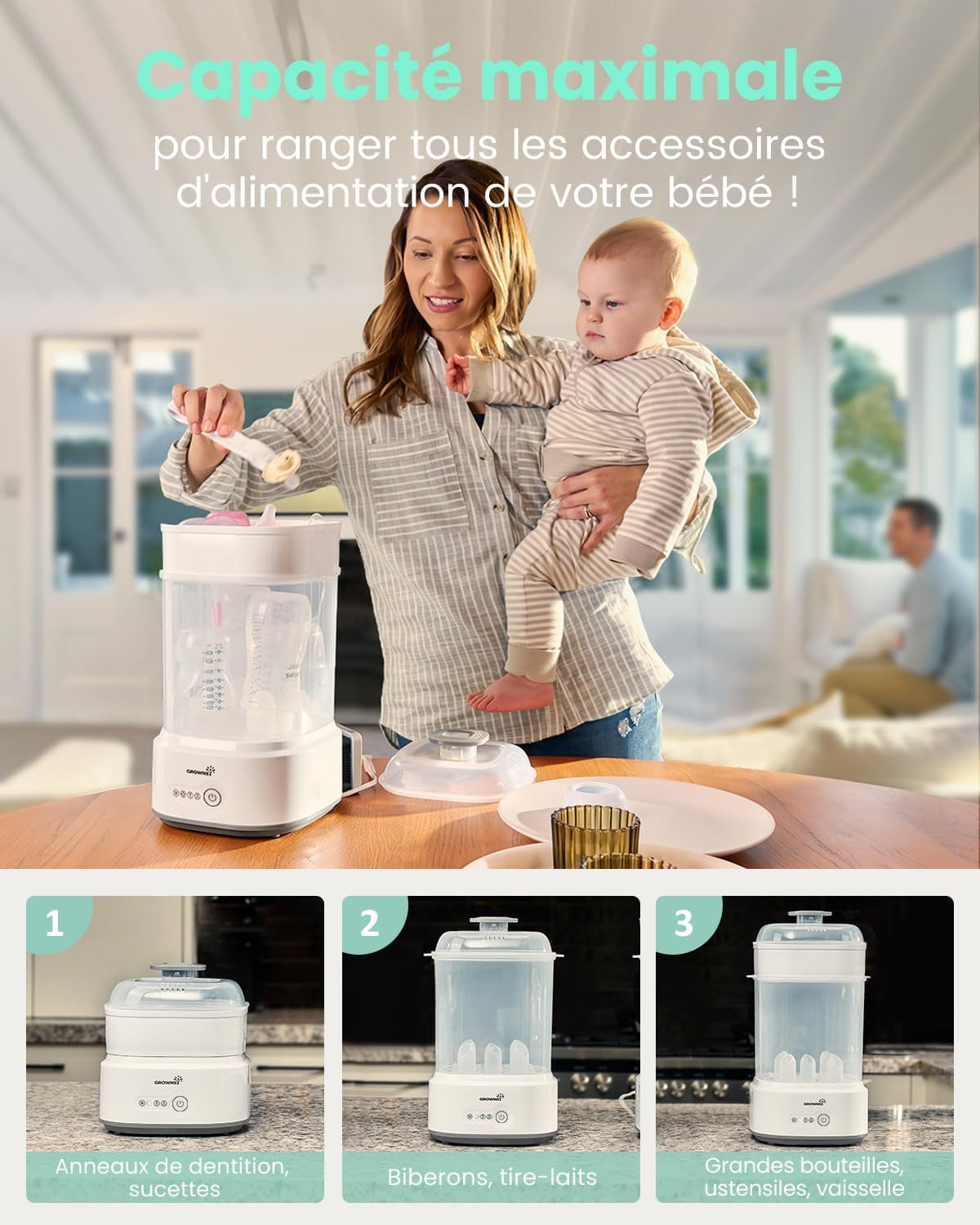 Stérilisateur Biberon Avec Séchage, Stérilisateur Électrique À Vapeur Compact Pour Biberons, Tétines, Pièces De Tire-Lait