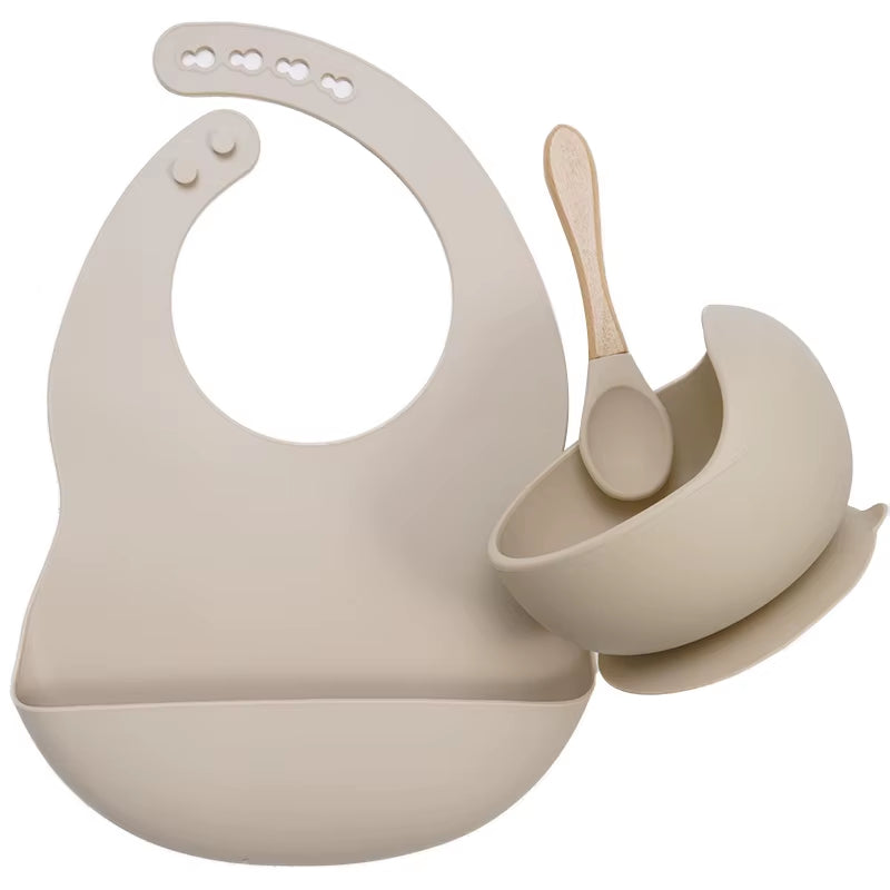 Kit Repas Anti-Renversement : Bol Ventouse Fixe et Bavoir Récupérateur en Silicone (Sans BPA)