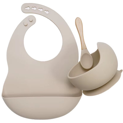 Kit Repas Anti-Renversement : Bol Ventouse Fixe et Bavoir Récupérateur en Silicone (Sans BPA)